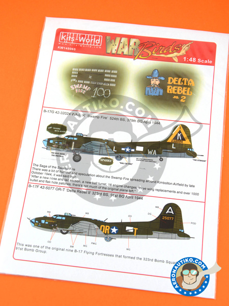 Boeing B-17 Flying Fortress Decals in 1/48 scale manufactured by Kits World  (ref. KW148065)